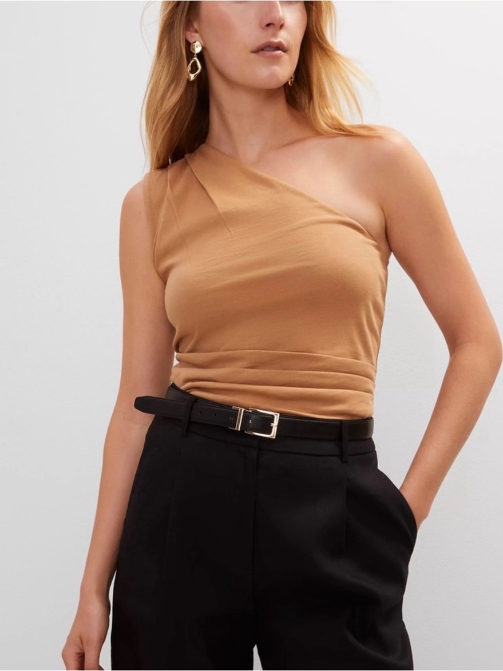 Ann Taylor One-Shoulder Camisole in Camel